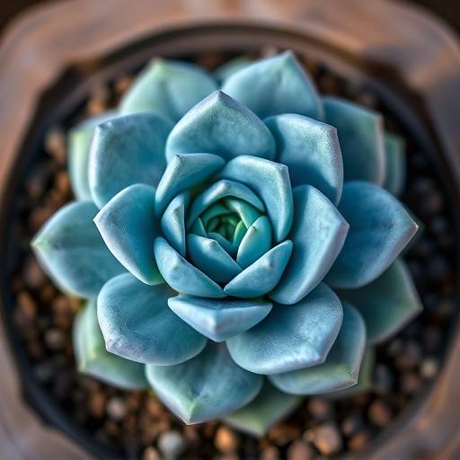Suculenta Echeveria elegans com roseta compacta e coloraäão verde-azulada